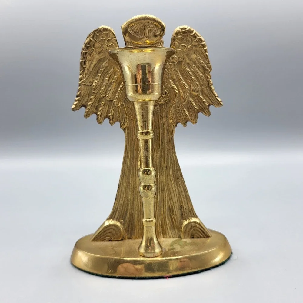 Brass Praying Angel Candle Holder Home Decor Gold Taper Stick Figurine